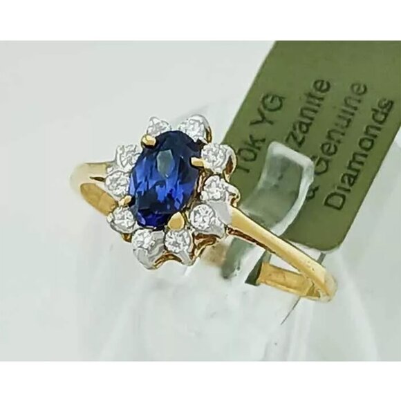 AAA Tanzanite 0.68 Cts & Genuine Diamond Ring 10k Solid Gold - Picture 5 of 5